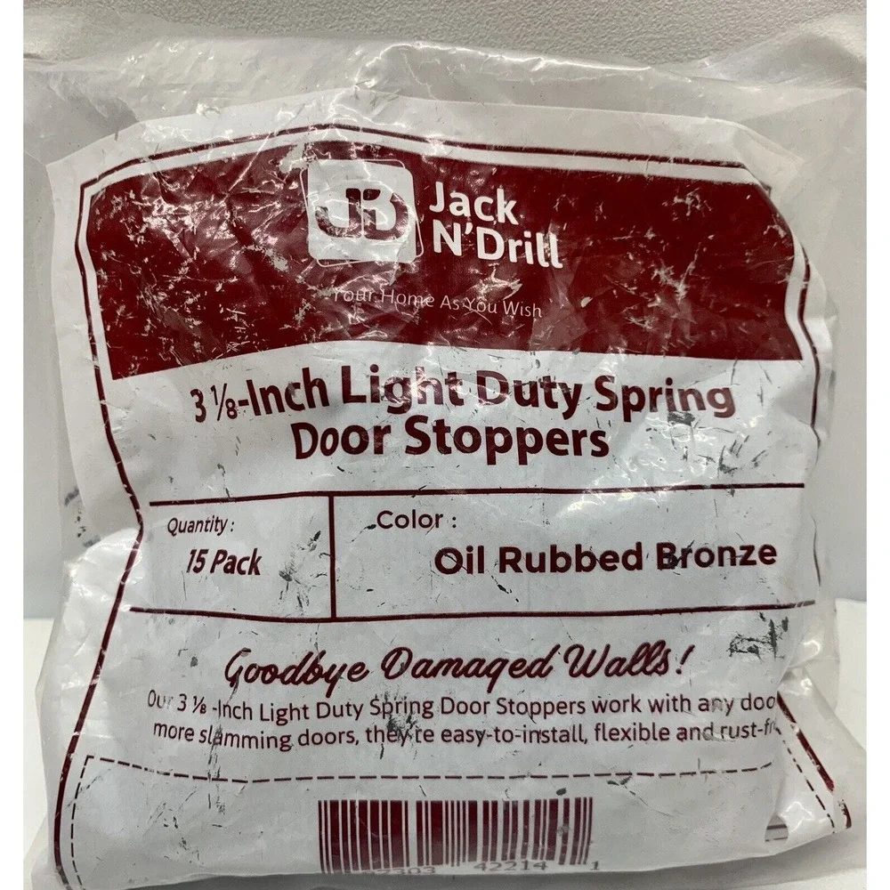 15 Pack - Jack N' Drill Light Duty Spring Door Stoppers 3 1/8-Inch, Easy Install